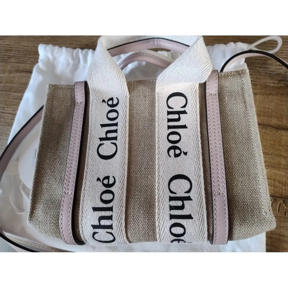 Chloé Mini Woody Logo Strap Canvas Tote